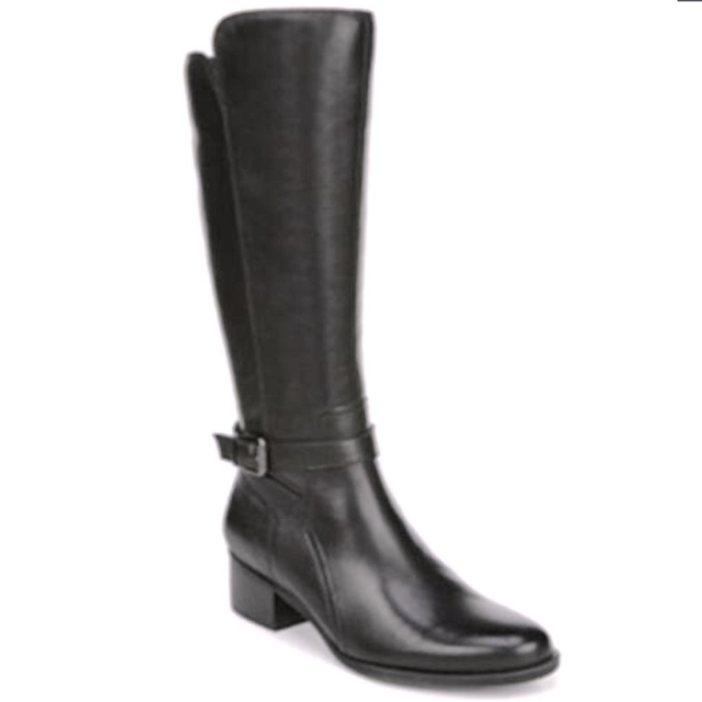 Naturalizer Boots 10 Black Leather Demetria Knee High Classic 2" Heel